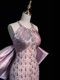 Chic Mermaid Off-shoulder Satin Bow Sequined Tulle Floor-length Ball Gown Evening Dress HZ1024