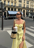 Chic Yellow A-line Strap Slit Ankle-Length Ball Gown HZ1024