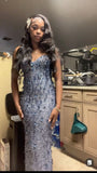 Charming Blue Mermaid Off Shoulder Floor Length Ball Gown Evening Dress HZ1024