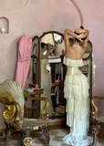 Elegant Ivory Strapless A-Line Tulle Evening Gown Wedding Dress HZ1024
