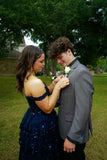 Elegant Pink A-line Strap Slit Layered Shiny Ball Gown Evening Dress HZ1024