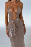 Sexy Backless Irregular Ruffle Sequin Mermaid Ball Gown Evening Dress HZ1024