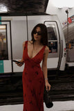 Sexy Red Strap Deep V Neck Mermaid Length Ankle Ball Gown Evening Dress HZ1024