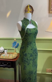 Elegant Green Mermaid Sleeveless Slit Hollow Ball Gown Evening Dress HZ1024