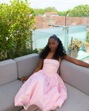Sexy Pink A-line Strapless Long Ball Gown Evening Dress HZ1024