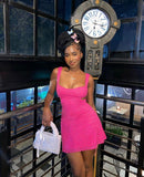 Barbie Pink Strap Sequin Mini Birthday Party Dress Homecoming Dress HZ1024