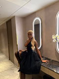 Sexy Black Halter Neck Low Cut Sleeveless A-Line Short Prom Gown Party Dress HZ1024