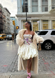 Chic Tutu Embroidery Strapless Ivory Short Ball Gown Party Dress HZ1024