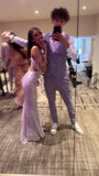 Sparkling Purple Straps V Neck Sequin Floor Length Prom Dress Bridesmaid Dress HZ1024