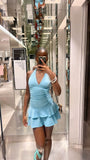 Sexy Blue Halter A-Line Short Prom Dress Party Dress HZ1024