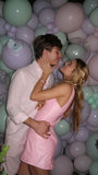 Sweet Pink Strap Deep V Neck Bow Sleeveless Mini Party Dress Homecoming Dress HZ1024