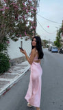 Spaghetti Strap Deep V Neck Satin Mermaid Long Prom Dress Evening Dress HZ1024