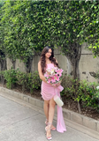 Sweetheart Pink Strapless Sleeveless Bodycon Mermaid Short Party Dress Homecoming Dress HZ1024