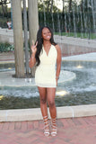Sexy Ivory Halter Bodycon Pearl Prom Dress Homecoming Dress HZ1024