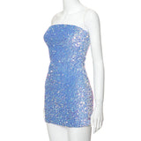 Shiny Blue Off Shoulder Sequin Bodycon Mermaid Mini Party Dress Homecoming Dress HZ1024