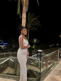 Sexy Backless Sleeveless White Mermaid Prom Dress Evening Dress HZ1024