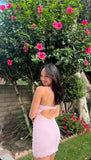 Sweet Pink Lace Halter Bodycon Backless Mini Party Dress Homecoming Dress HZ1024