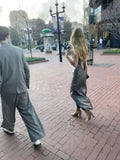 Elegant Silver-grey V-neck Sheath Satin Long Party Dress Evening Dress Prom Dress HZ1024