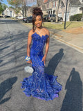 Gorgeous Sapphire Blue Sweetheart Neck Sleeveless Mermaid Floor-length Prom Dress Evening Dress HZ1024