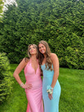 Elegant Pink Backless Sleeveless Mermaid Satin Long Prom Dress Bridesmaid Dress HZ1024