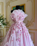 Sweet Pink Strapless 3D Flower A-Line Beaded Long Prom Dress HZ1024