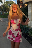 Vintage Floral Strapless Sheath Homecoming Dress Party Dress Cocktail Dress HZ1024