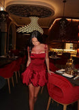 Vintage Burgundy Satin Spaghetti Strap Short A-Line Party Dress Cocktail Dress Homecoming Dress HZ1024