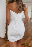 Vintage White V-Neck Sweetheart Bodycon Design Elegant Beaded Strapless Homecoming Dress HZ1024