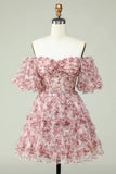 Fashion Off-the-shoulder Floral Design A-line Tiered Homecoming Dress HZ1024