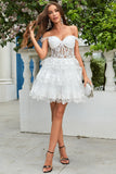 Charming Off-the-shoulder White Lace Corset Design A-line Homecoming Dress HZ1024