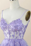 Vintage Purple Sequined Design A-line Spaghetti Strap Tiered Homecoming Dress HZ1024