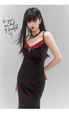 Simple Fashion Black Velvet Red Lace Spaghetti Strap Dress HZ1024
