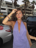 Simple Purple V-neck Halter Dress Design A-line Tulle Party Dress Homecoming Dress HZ1024