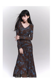 New Fashion Design Floral Pattern Women Long-sleeved Dress HZ1024