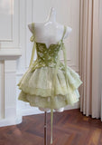 New Fashion Olive Green Mesh Lace Sequined Short Prom Dress, A-line Homecoming Dress HZ1024