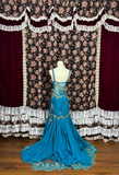 Vintage Blue Glittering Beaded Evening Dress Sheath Sweetheart Long Prom Dress HZ1024