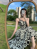 New Fashion Stylish Floral High-waisted Spaghetti Strap Dress HZ1024