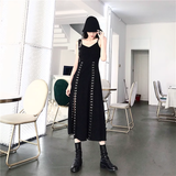 Vintage Hooded Strappy Top Design A-line Sleeveless Spaghetti Strap Split Dress HZ1024