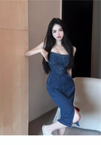 Fashion Sexy Design Slim Denim Spaghetti Strap Dress HZ1024