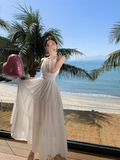 New Stylish White Sleeveless Backless Beach Casual Halter Dress HZ1024