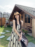 New Fashion Floral Loose-fitting Design Beach Holiday A-line Spaghetti Strap Dress HZ1024