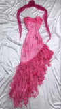Vintage Hot Pink Sweetheart A-Line Prom Dress Beaded Ruffle Chiffon Spaghetti Strap Formal Dress HZ1024