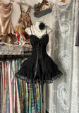 Vintage Black Sweetheart Design Elegant Spaghetti Strap Tiered Homecoming Dress HZ1024