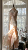 Vintage Mermaid Beaded Floral Design Romantic Chiffon Evening Dress Prom Dress HZ1024