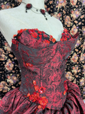 Gorgeous Burgundy Sweetheart Rose Applique Strapless Floor-length/Short Prom Dress Birthday Dress Evening Dress HZ1024