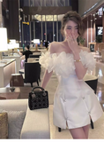 Elegant White Off-the-shoulder Beading Design A-line Party Dress Homecoming Dress HZ1024