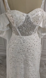 Gorgeous White Glittering Sequin Beaded Sweetheart A-Line Long Prom Dress Party Dress Evening Dress HZ1024
