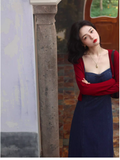 Simple Fashion Red Cardigan & Spaghetti Strap Denim Dress HZ1024