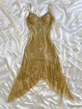 Vintage Golden Lace Embroidery Spaghetti Strap Homecoming Dress Party Dress Cocktail Dress HZ1024