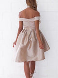 Fashion Pink Off-the-Shoulder Pleated Design Satin Short Homecoming Dress HZ1024